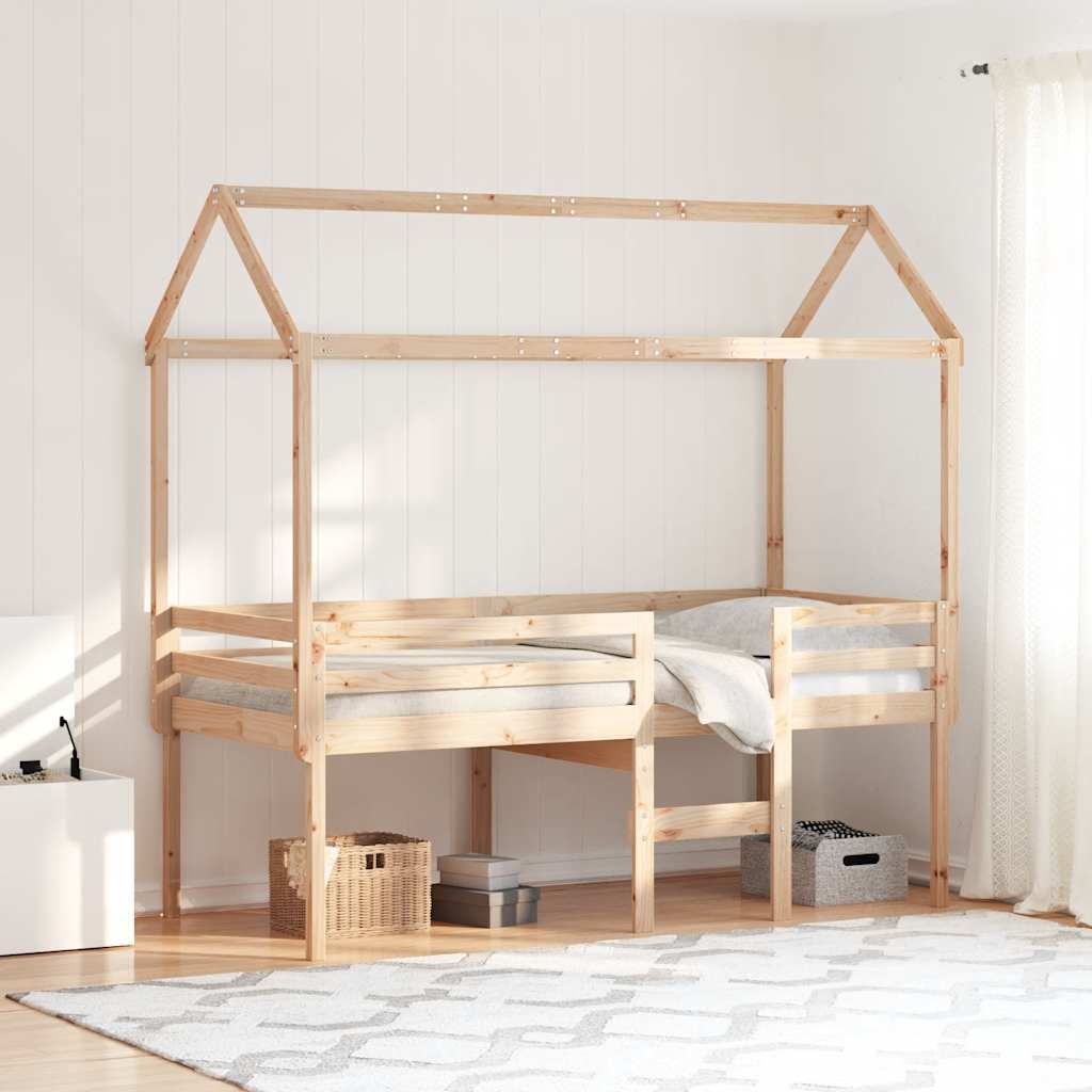 tömör fenyőfa magasított ágy tetővel 90 x 200 cm