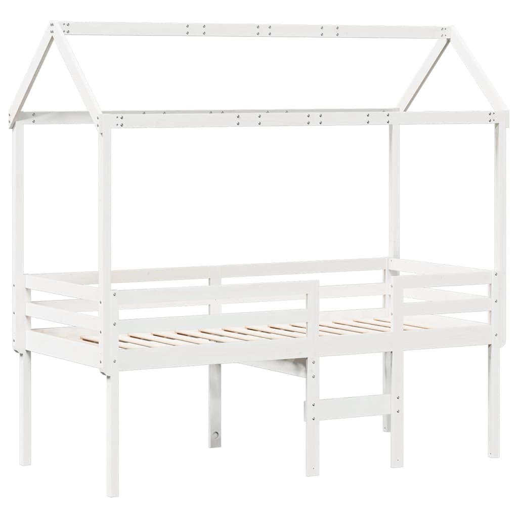 fehér tömör fenyőfa magasított ágy tetővel 90 x 200 cm