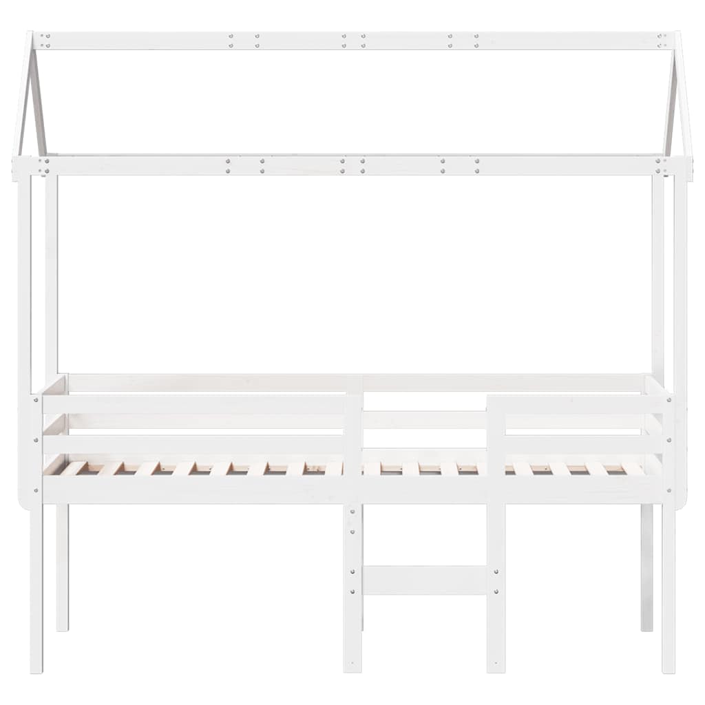 fehér tömör fenyőfa magasított ágy tetővel 90 x 200 cm