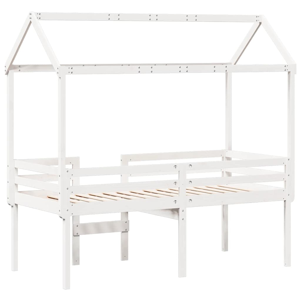 fehér tömör fenyőfa magasított ágy tetővel 90 x 200 cm