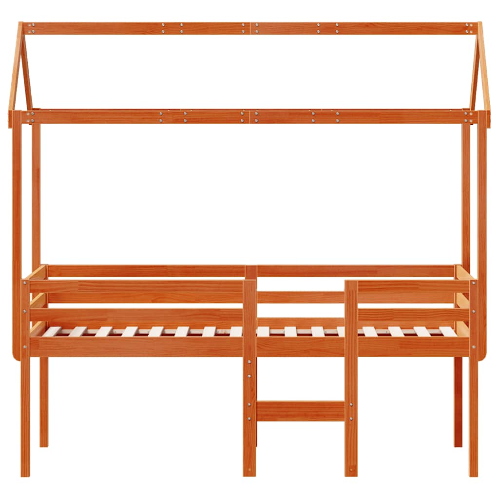 viaszbarna tömör fenyőfa magasított ágy tetővel 80 x 200 cm