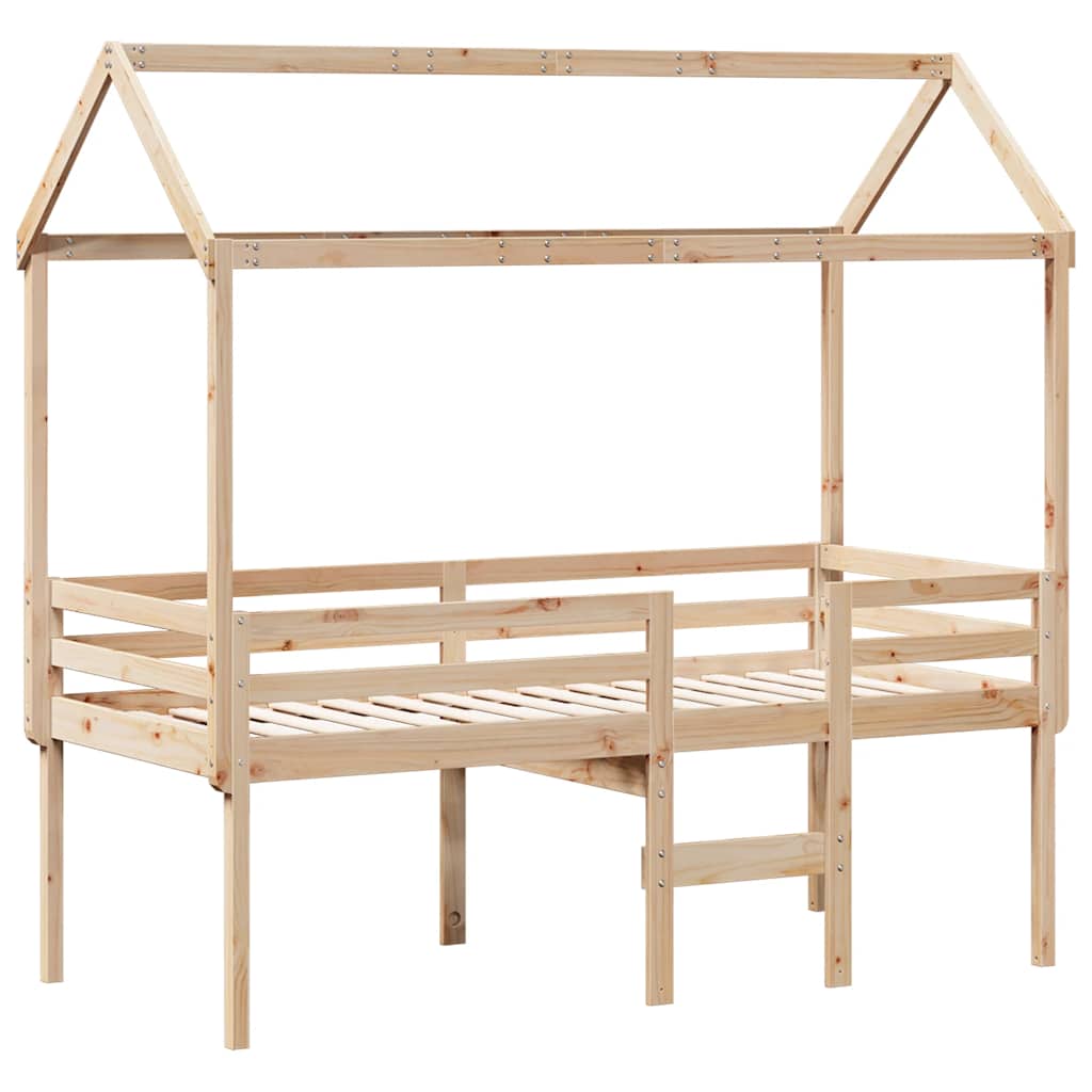 tömör fenyőfa magasított ágy tetővel 90 x 190 cm