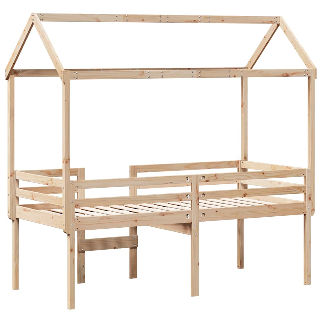 tömör fenyőfa magasított ágy tetővel 90 x 190 cm