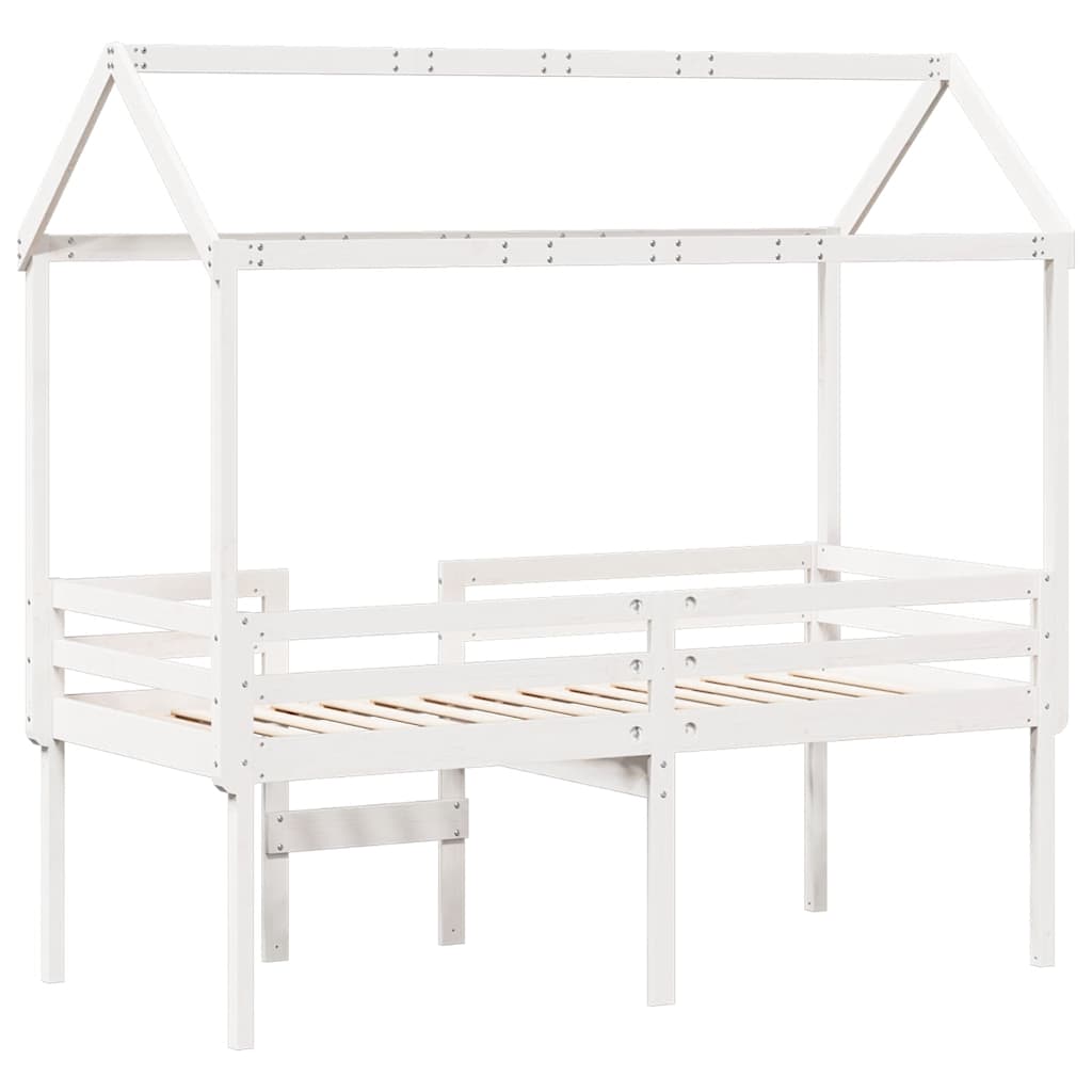 fehér tömör fenyőfa magasított ágy tetővel 90 x 190 cm
