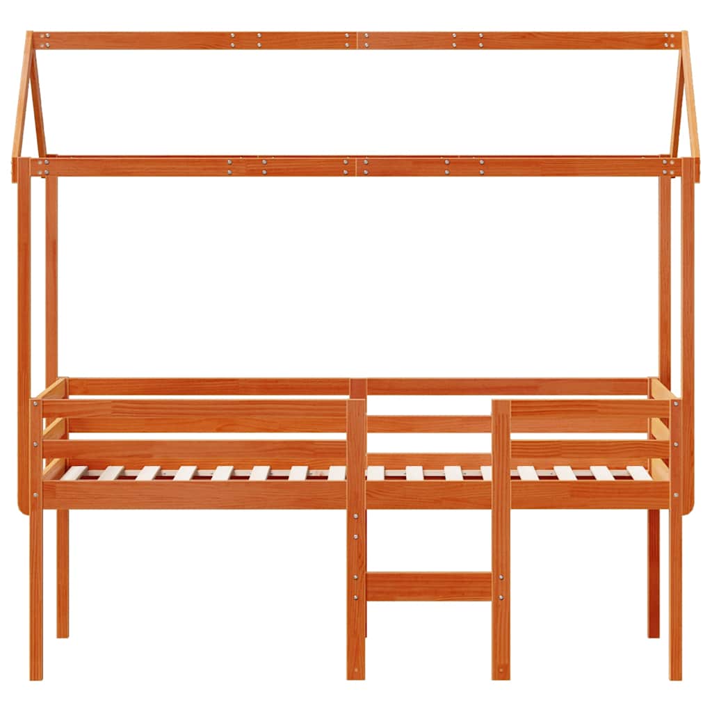 viaszbarna tömör fenyőfa magasított ágy tetővel 90 x 190 cm