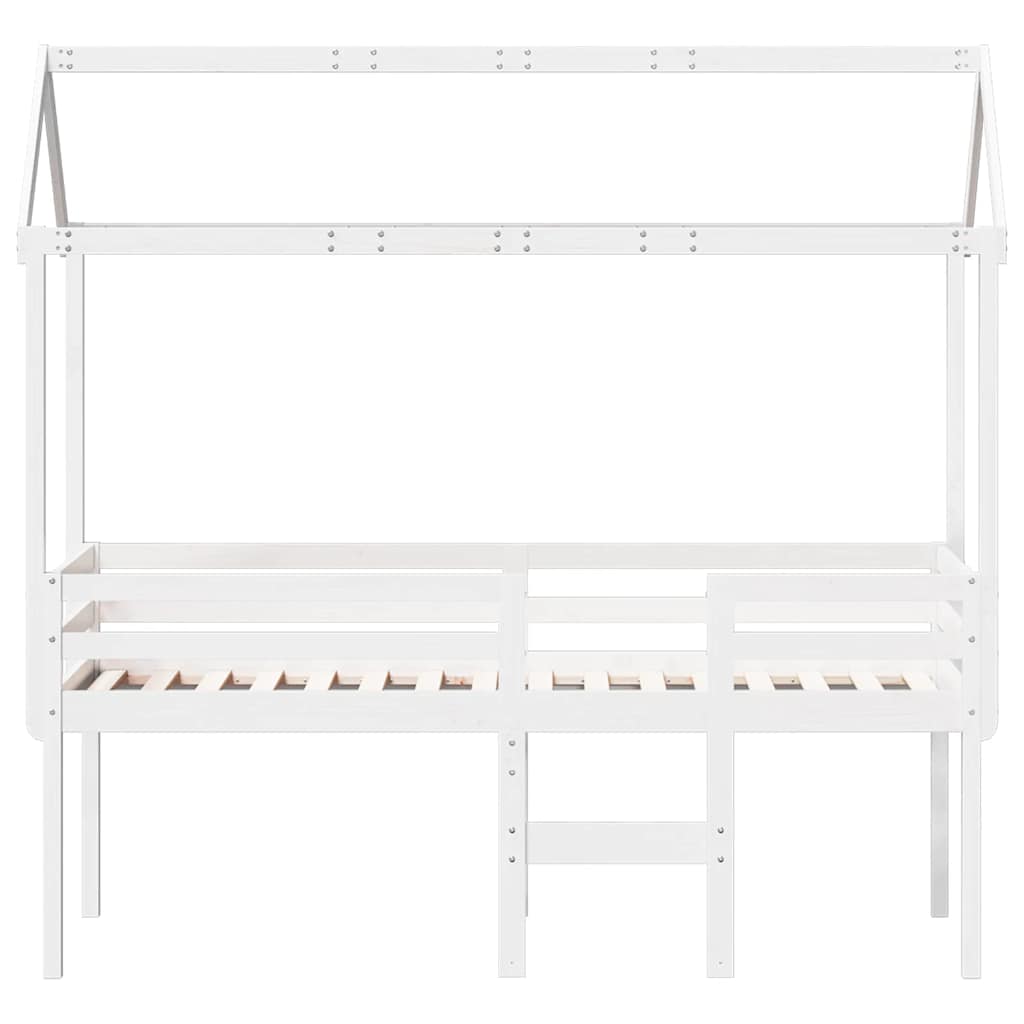 fehér tömör fenyőfa magasított ágy tetővel 75 x 190 cm