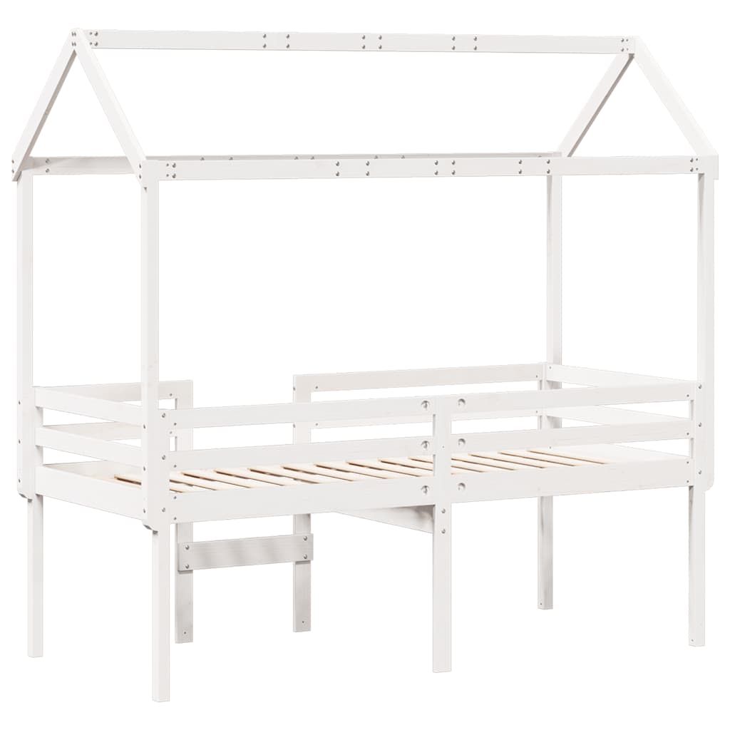 fehér tömör fenyőfa magasított ágy tetővel 75 x 190 cm