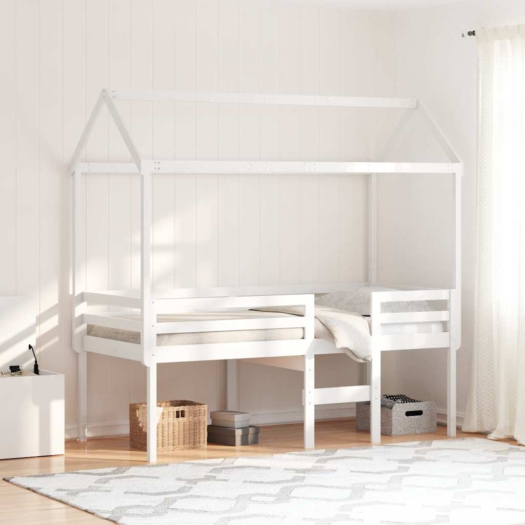 fehér tömör fenyőfa magasított ágy tetővel 75 x 190 cm