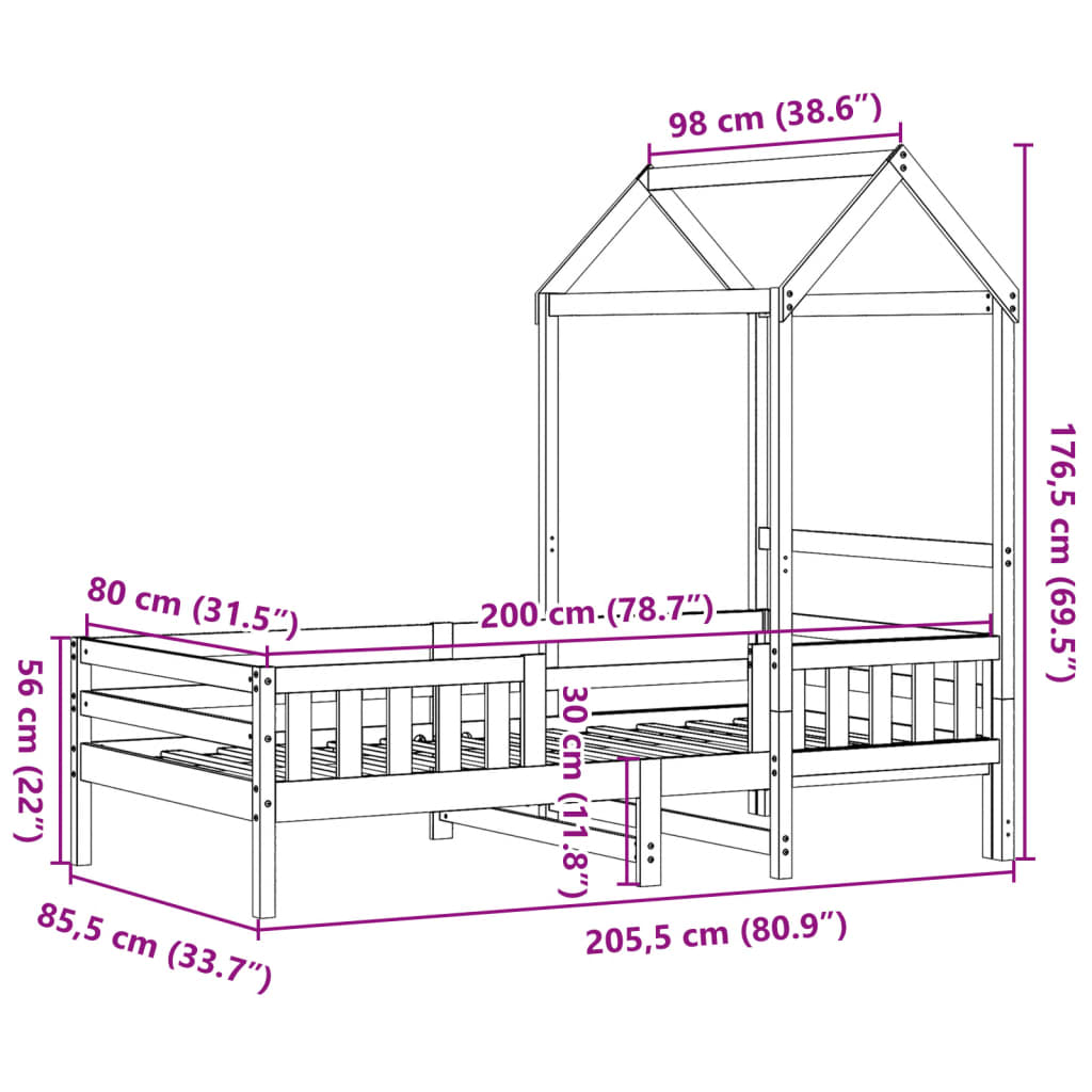 viaszbarna tömör fenyőfa ágykeret tetővel 80 x 200 cm