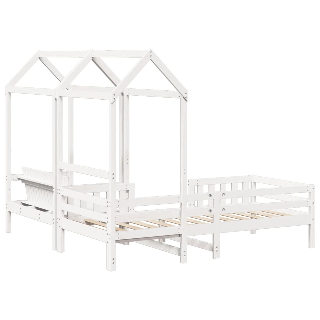 fehér tömör fenyőfa ágy és pad szett tetővel 75 x 190 cm