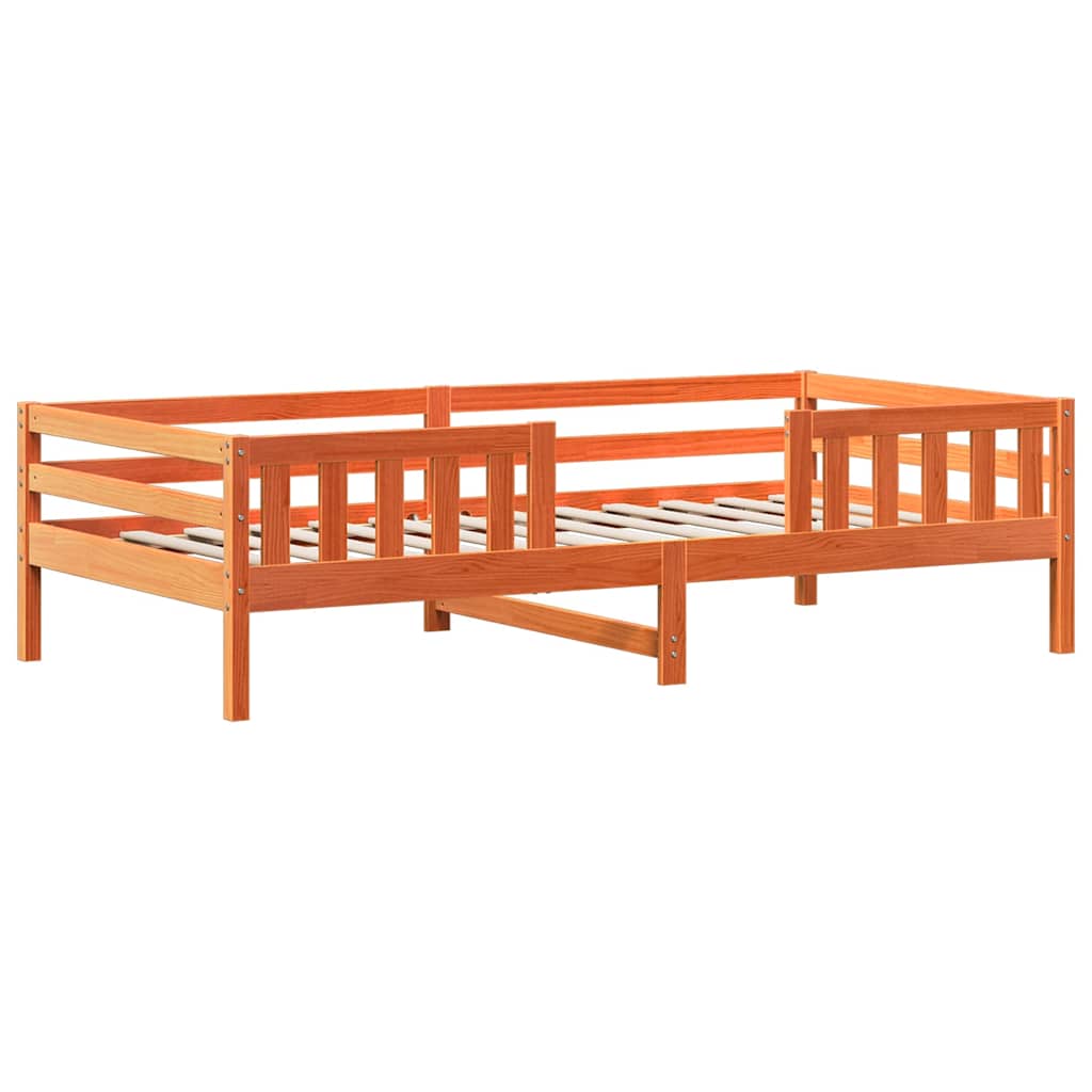 viaszbarna tömör fenyőfa ágy és pad szett tetővel 75 x 190 cm