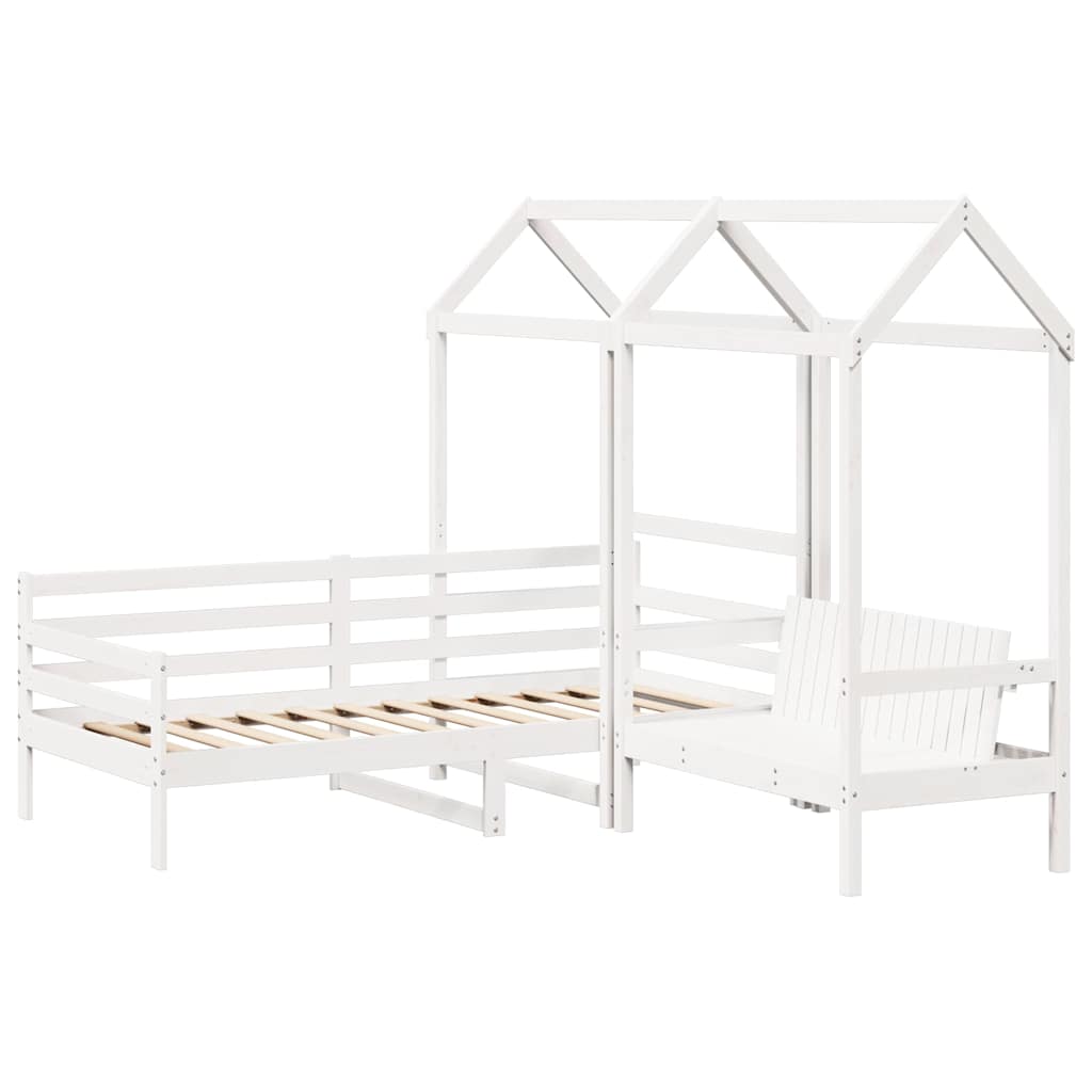 fehér tömör fenyőfa kanapéágy és pad tetővel 80 x 200 cm