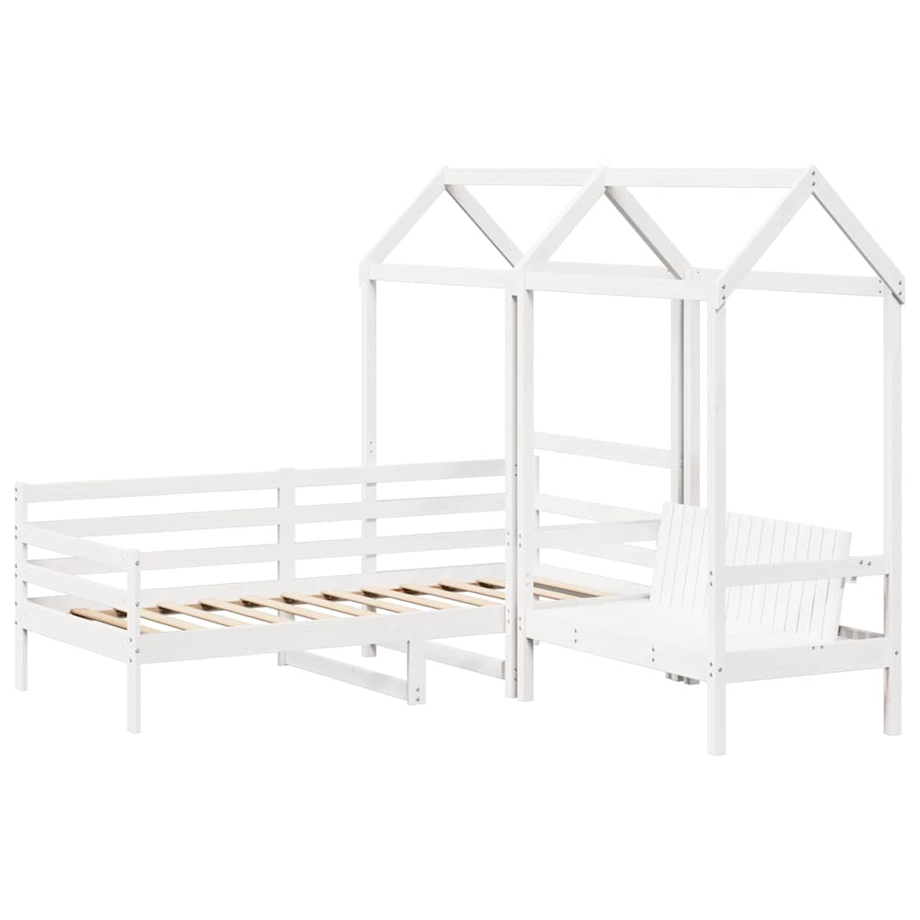 fehér tömör fenyőfa kanapéágy és pad tetővel 80 x 200 cm