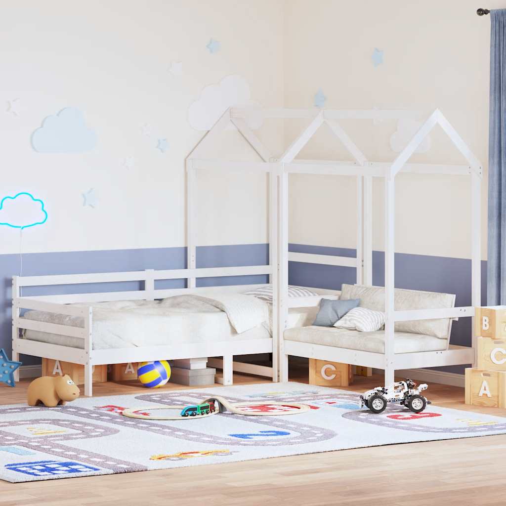fehér tömör fenyőfa kanapéágy és pad tetővel 80 x 200 cm