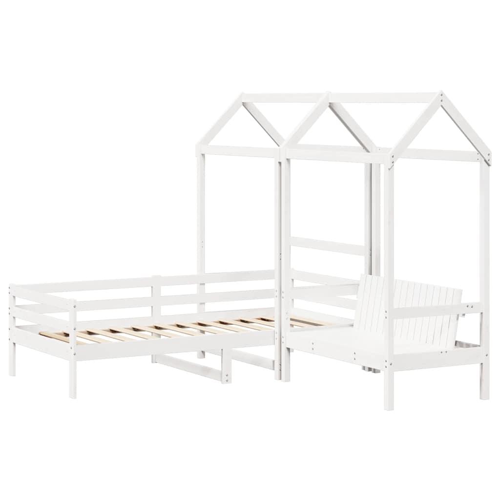fehér tömör fenyőfa kanapéágy és pad tetővel 80 x 200 cm