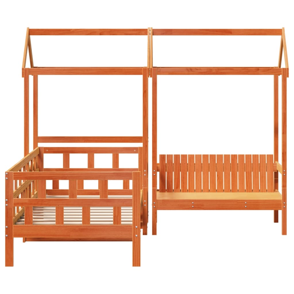 viaszbarna tömör fenyőfa kanapéágyszett tetővel 90 x 200 cm