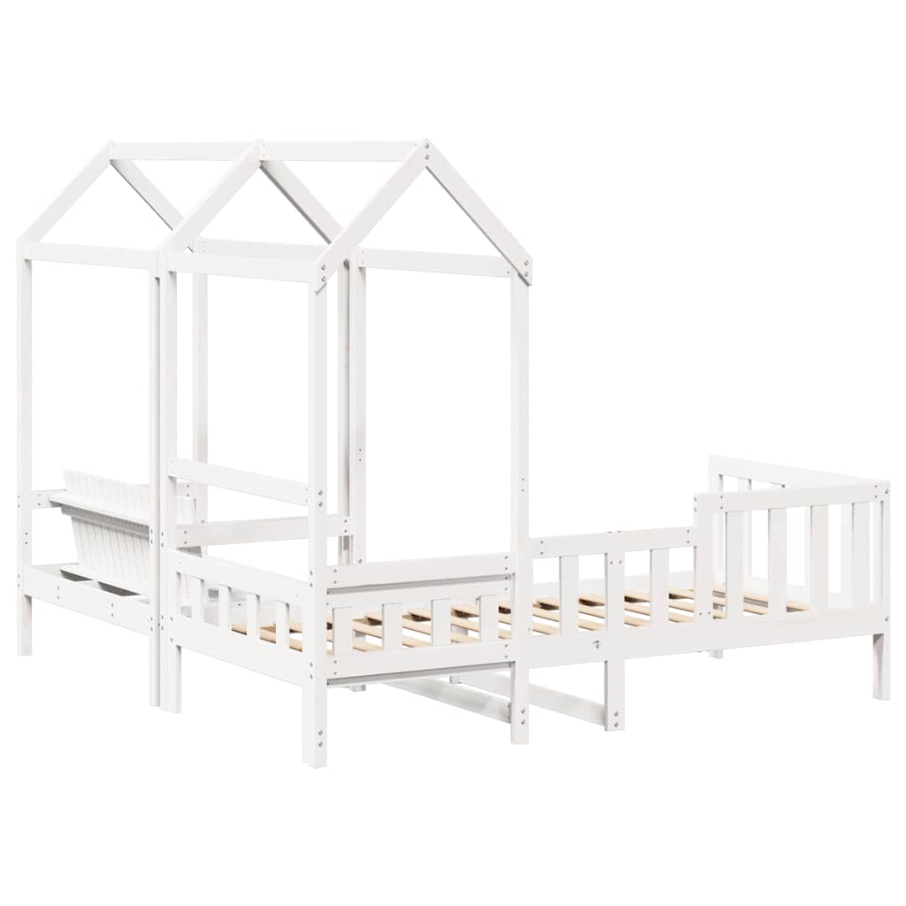 fehér tömör fenyőfa kanapéágy és pad tetővel 80 x 200 cm