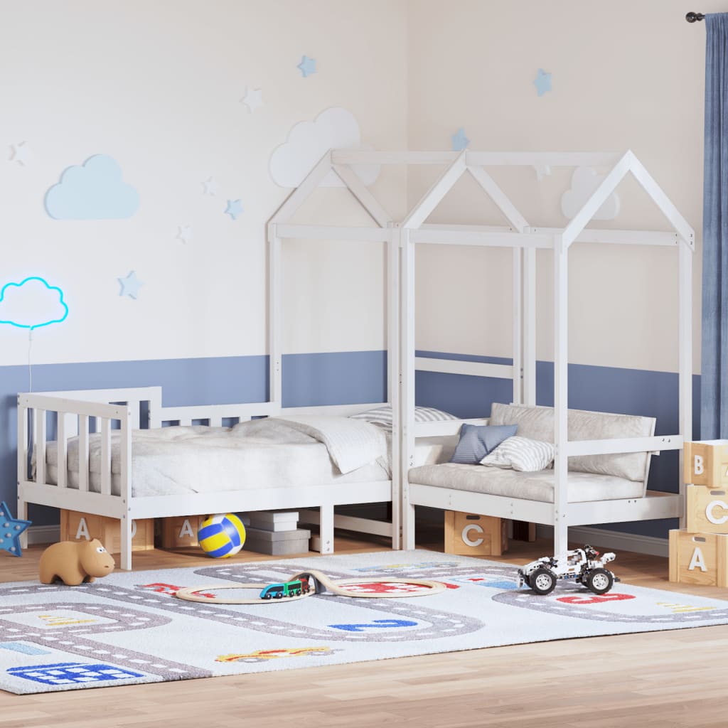 fehér tömör fenyőfa kanapéágy és pad tetővel 80 x 200 cm