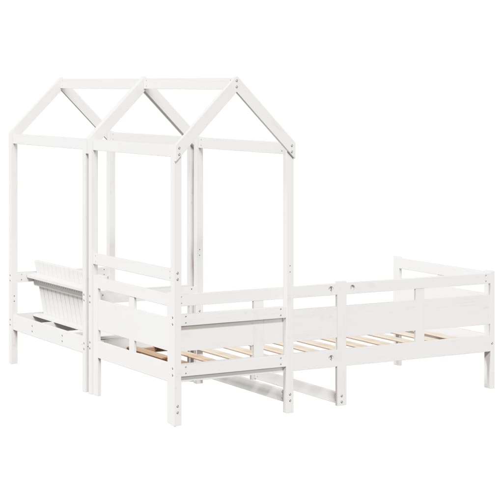 fehér tömör fenyőfa kanapéágy és pad tetővel 80 x 200 cm