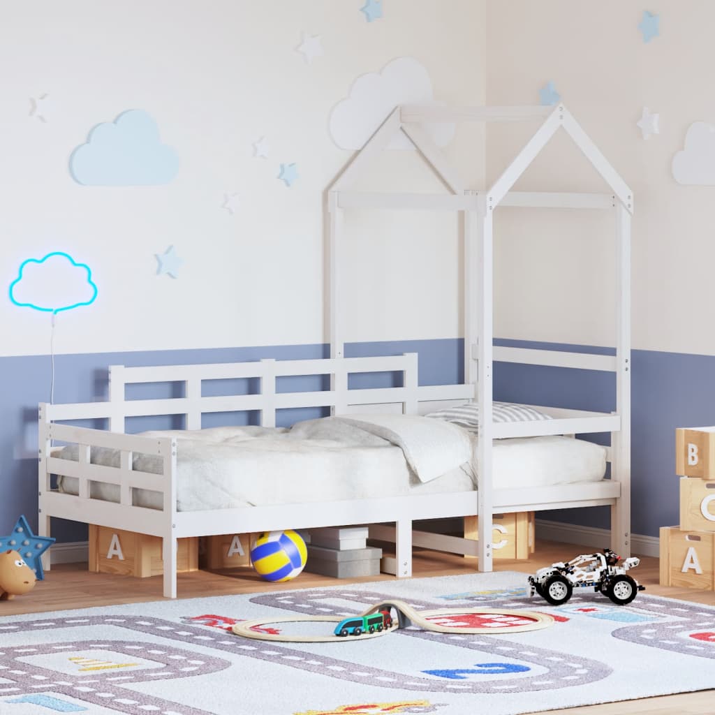 fehér tömör fenyőfa kanapéágy tetővel 80 x 200 cm