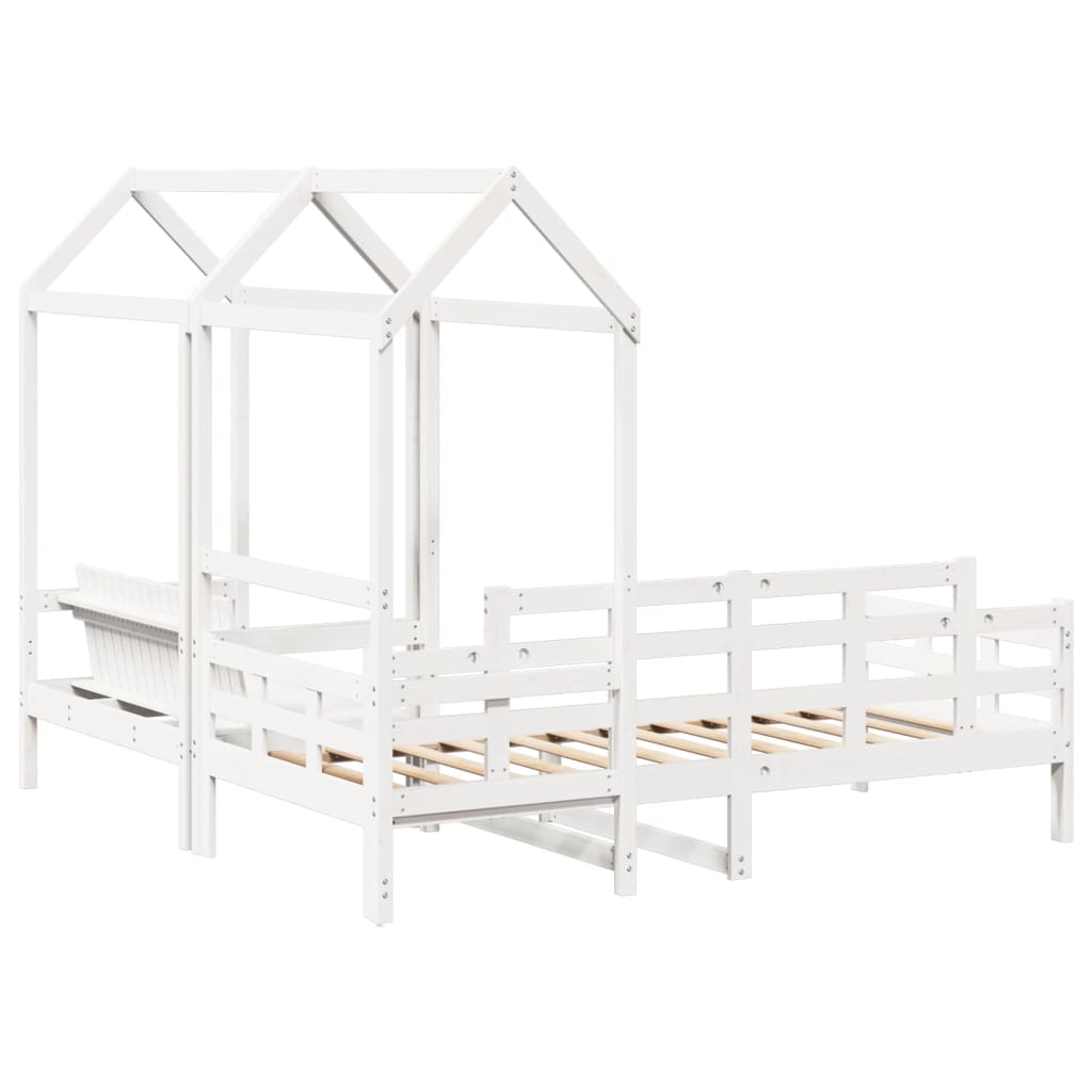 fehér tömör fenyőfa kanapéágy és pad tetővel 80 x 200 cm