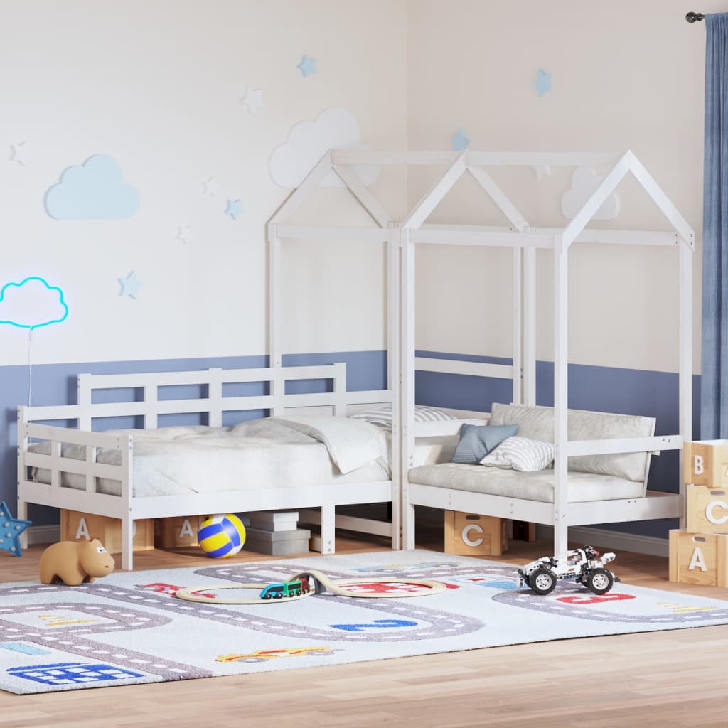 fehér tömör fenyőfa kanapéágy és pad tetővel 80 x 200 cm