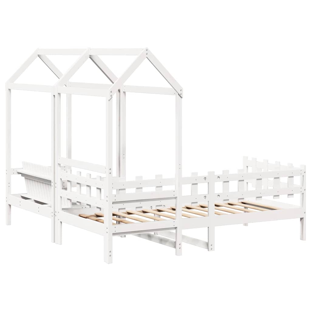fehér tömör fenyőfa kanapéágy és pad tetővel 80 x 200 cm