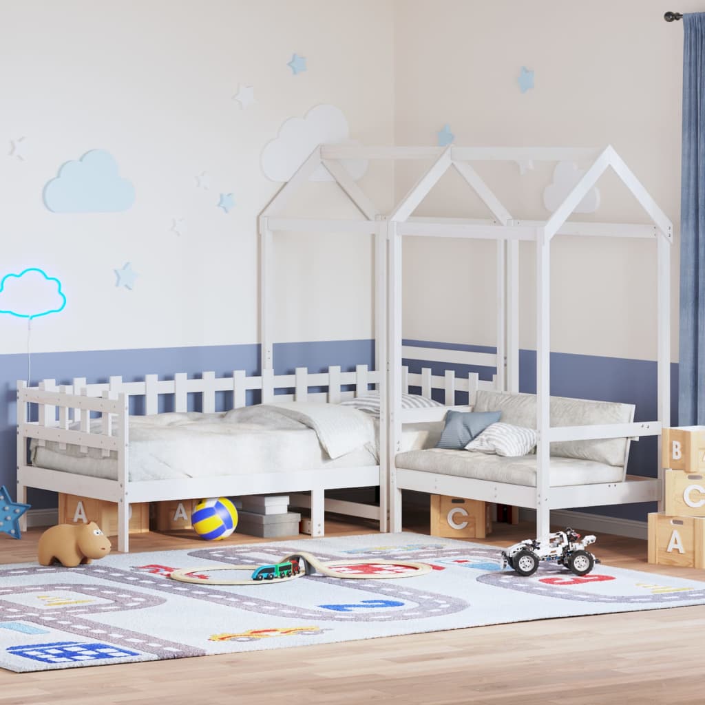 fehér tömör fenyőfa kanapéágy és pad tetővel 80 x 200 cm