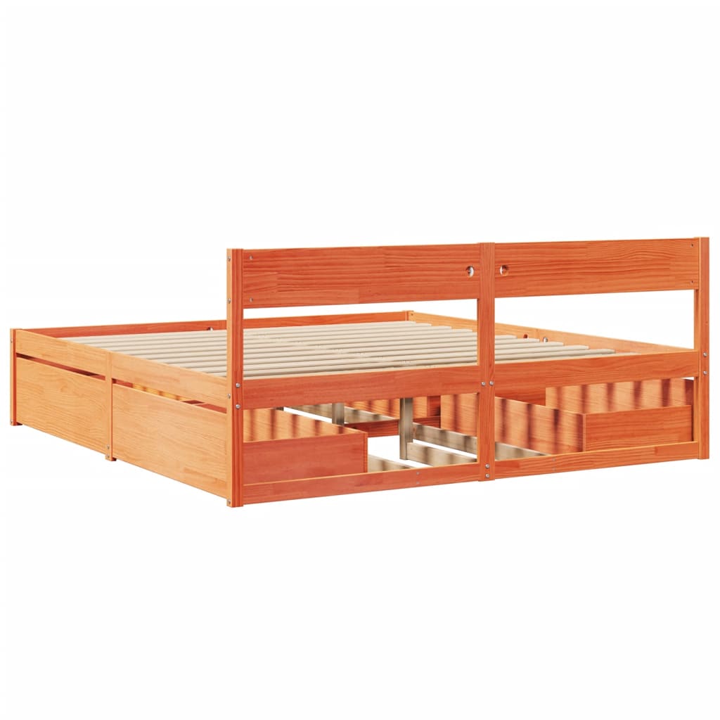 viaszbarna tömör fenyőfa ágy matrac nélkül 200 x 200 cm