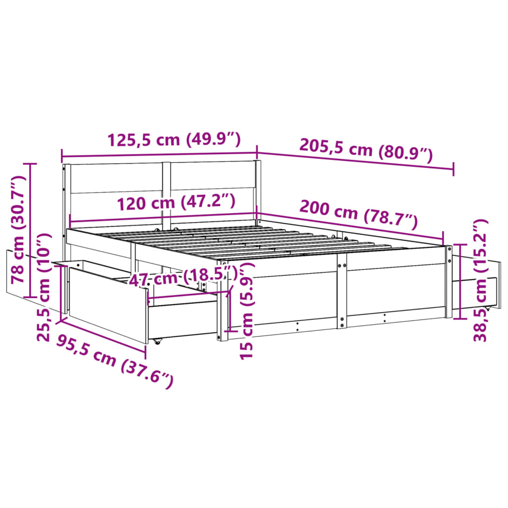 fehér tömör fenyőfa ágy matrac nélkül 120 x 200 cm