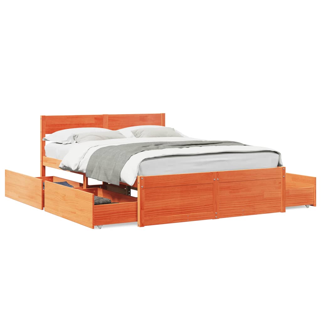 viaszbarna tömör fenyőfa ágy matrac nélkül 135 x 190 cm
