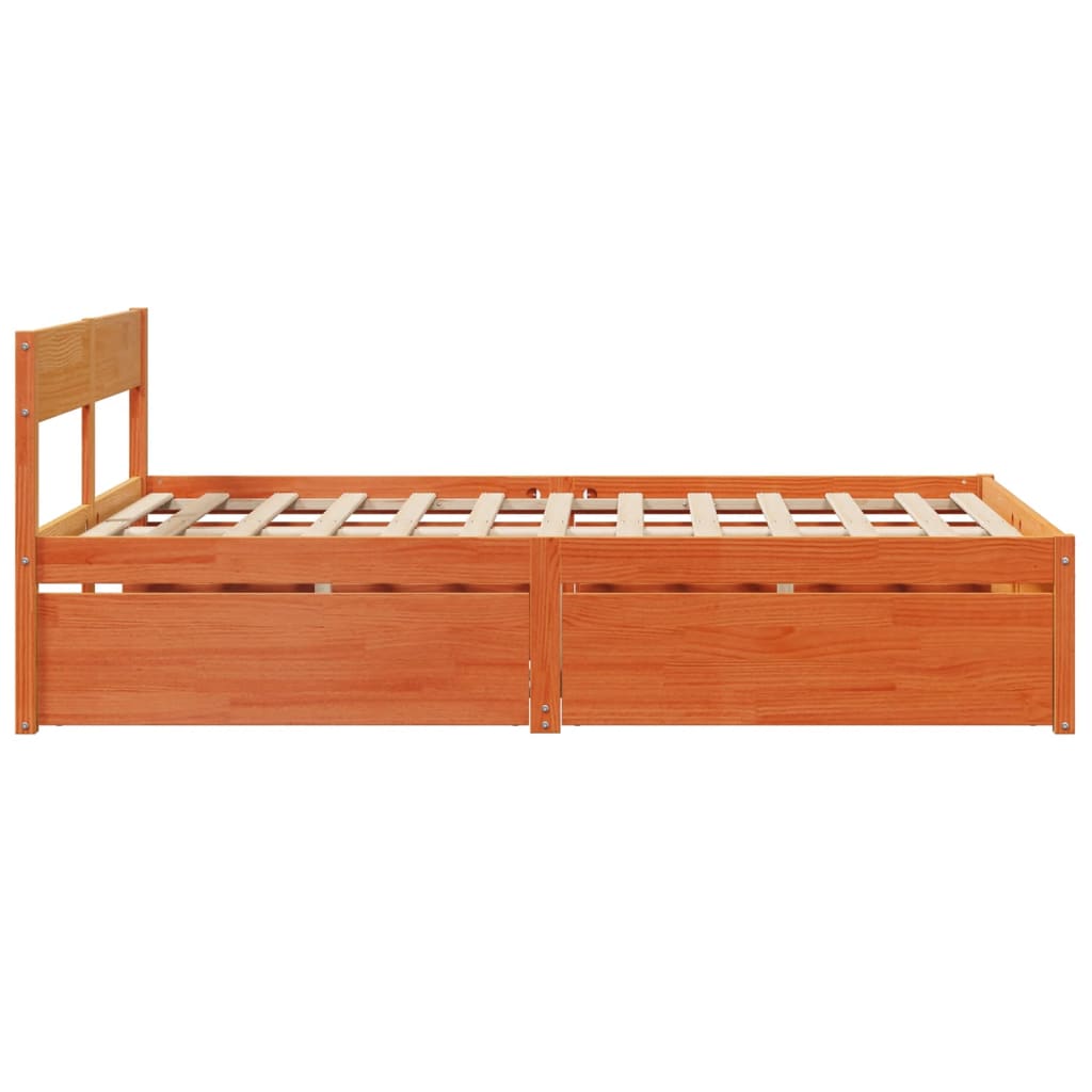 viaszbarna tömör fenyőfa ágy matrac nélkül 135 x 190 cm