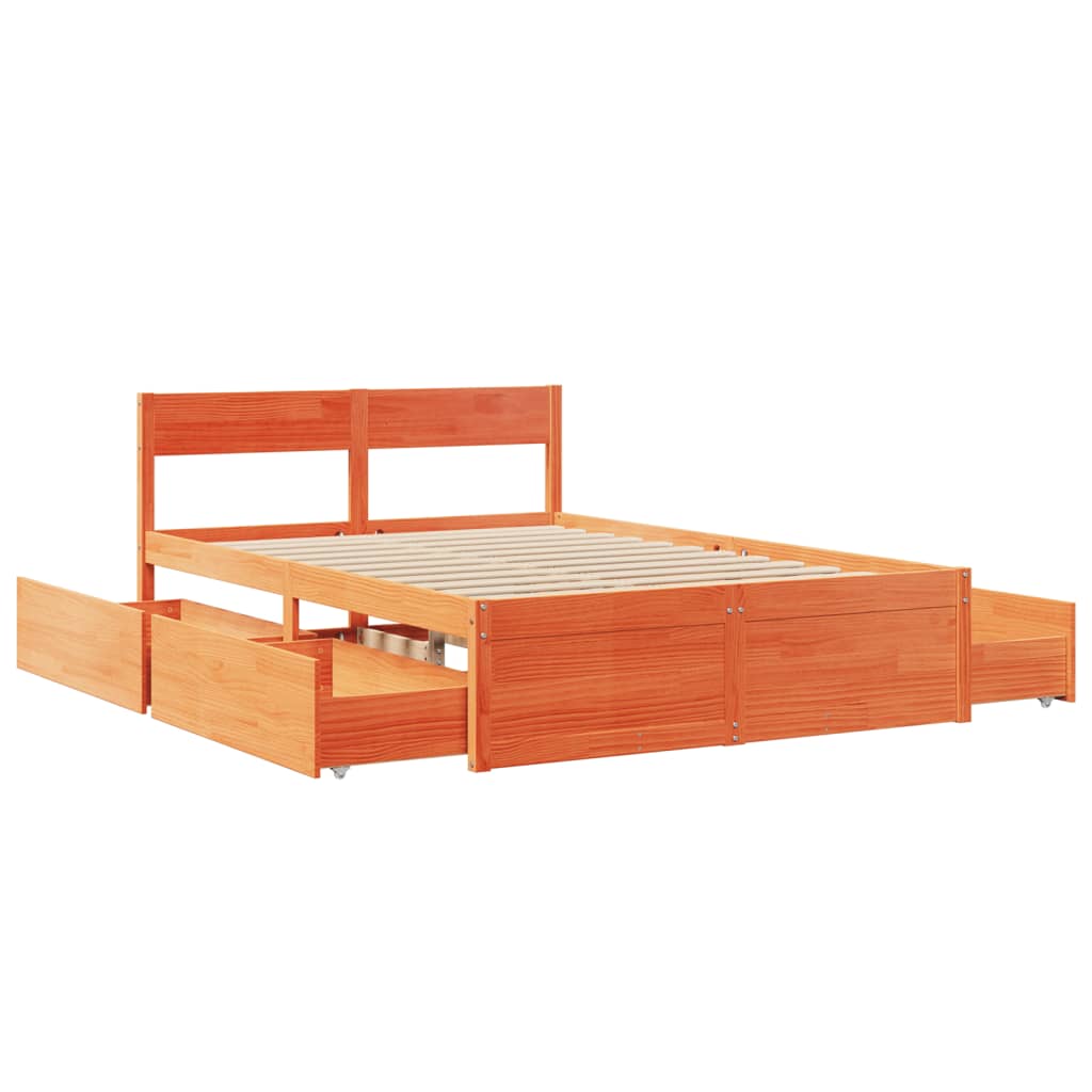viaszbarna tömör fenyőfa ágy matrac nélkül 135 x 190 cm