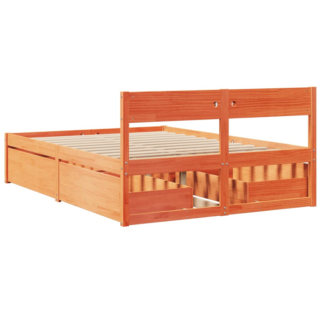 viaszbarna tömör fenyőfa ágy matrac nélkül 120 x 190 cm