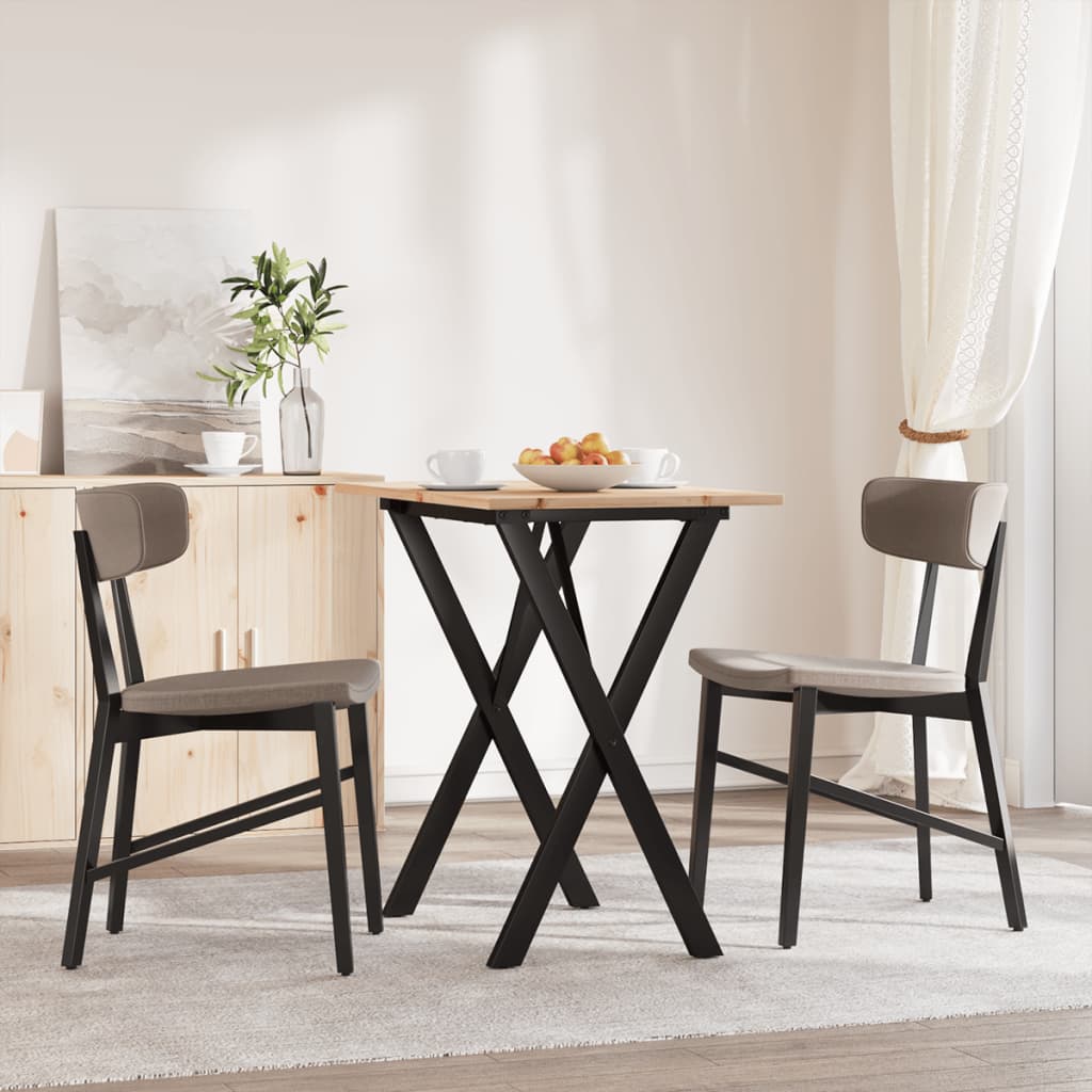 tömör fenyőfa és acél étkezőasztal X-vázzal 80x50x75 cm