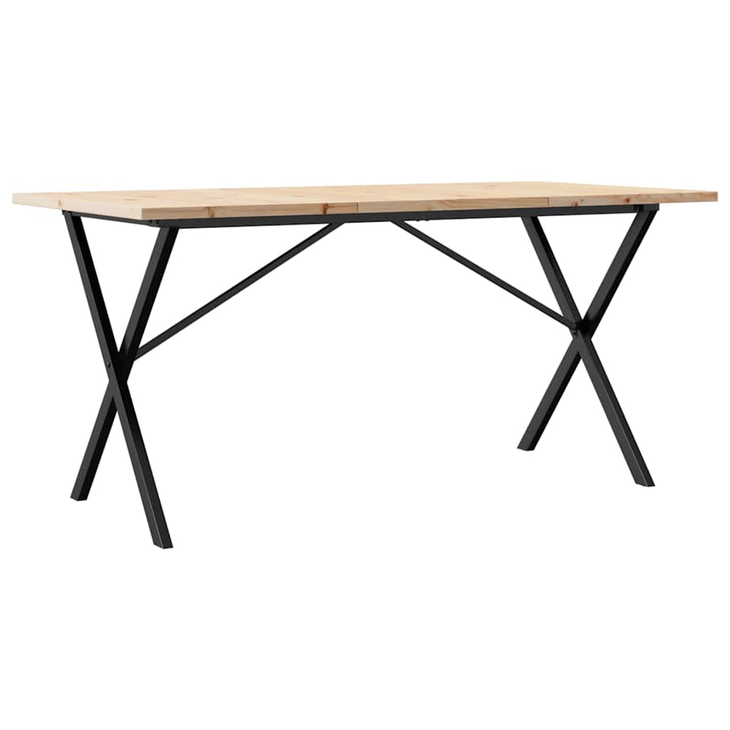 tömör fenyőfa és acél étkezőasztal X-vázzal 140x80x75,5 cm