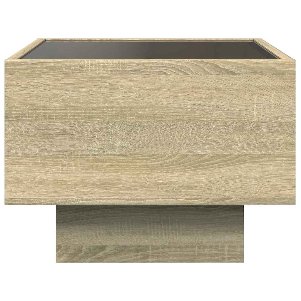 sonoma tölgy színű szerelt fa kisasztal LED-del 40 x 40 x 30 cm