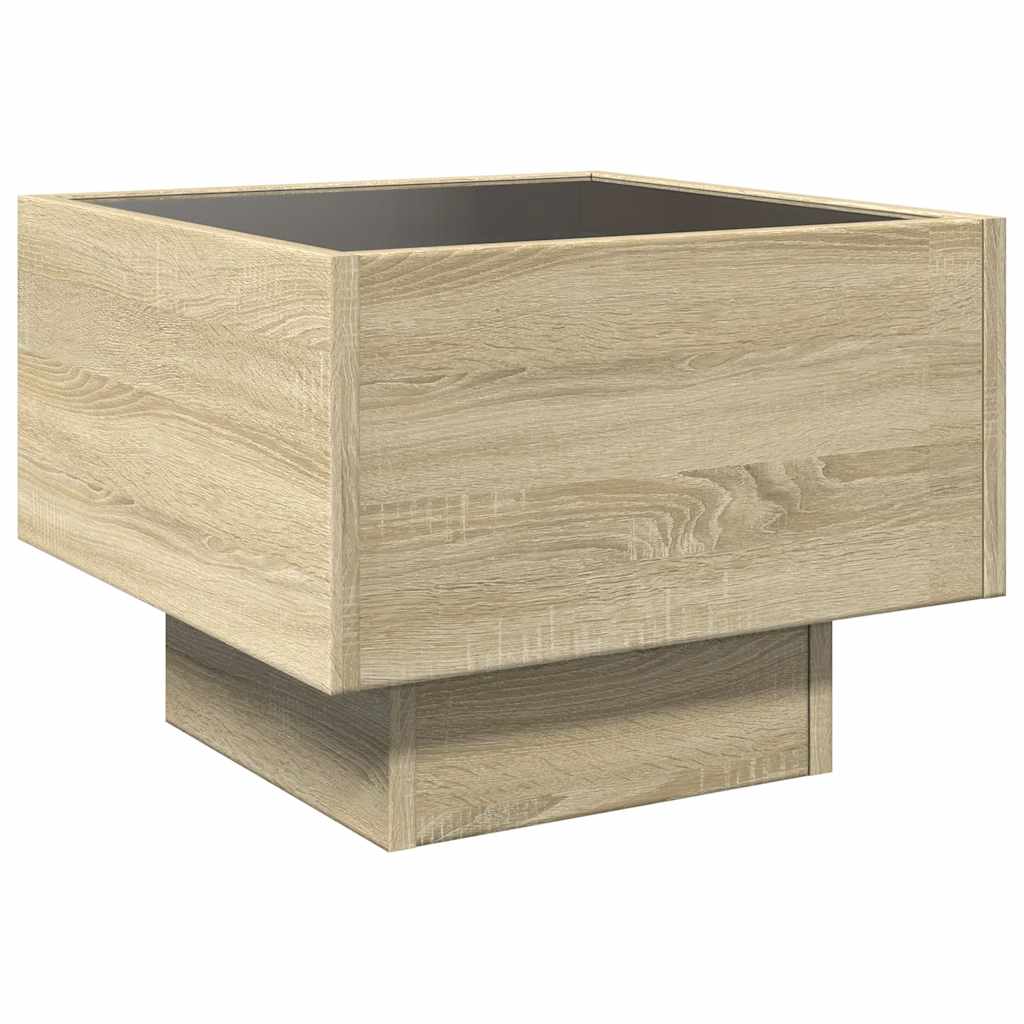 sonoma tölgy színű szerelt fa kisasztal LED-del 40 x 40 x 30 cm