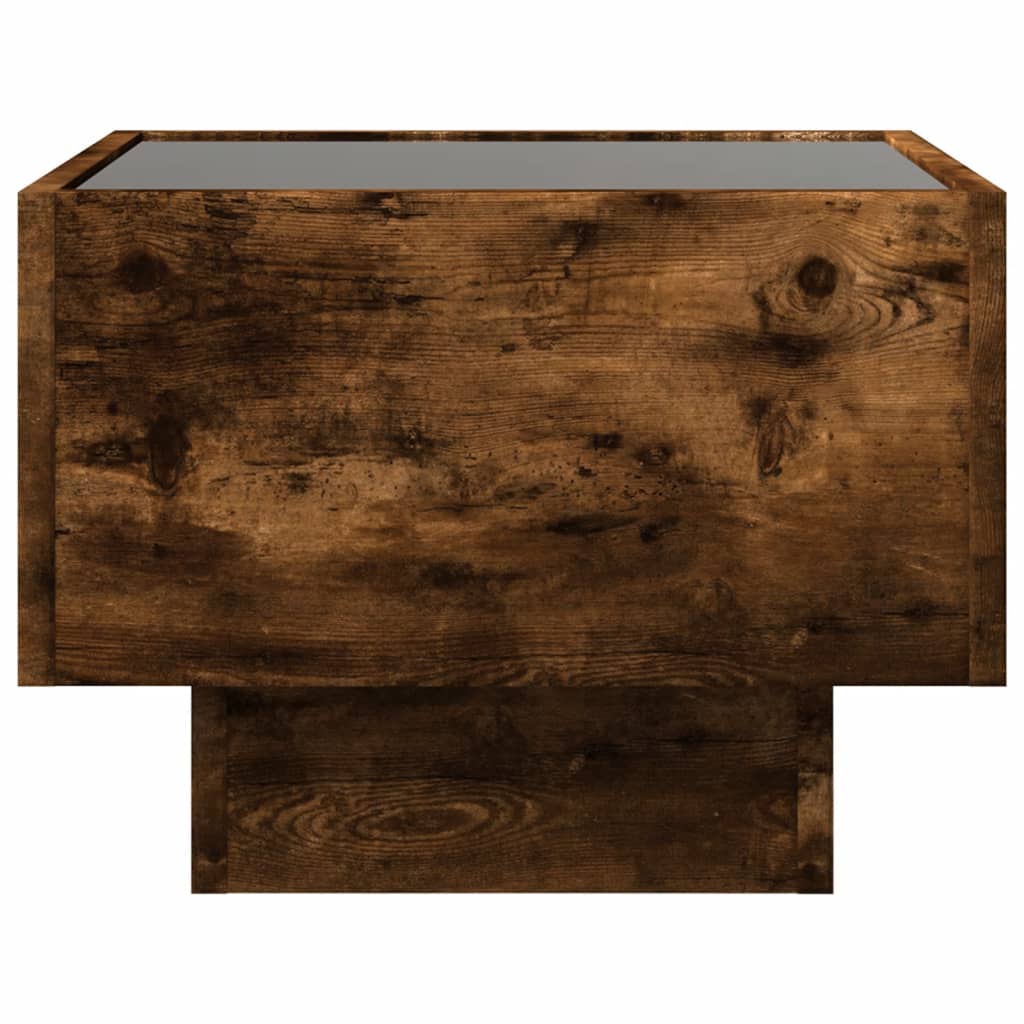 füstös tölgy színű szerelt fa kisasztal LED-del 40 x 40 x 30 cm