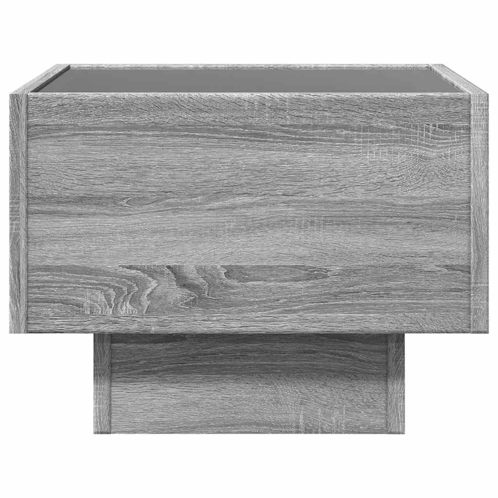 szürke sonoma színű szerelt fa kisasztal LED-del 40x40x30 cm