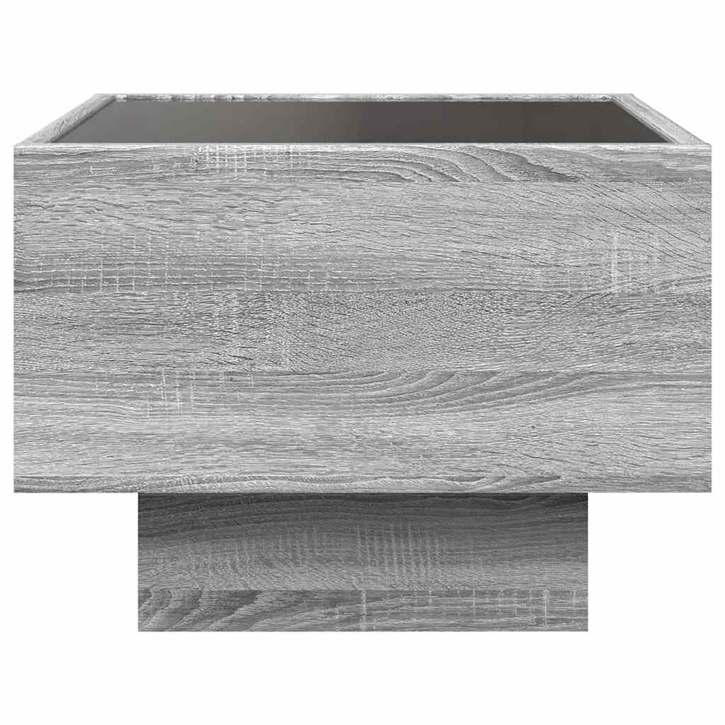 szürke sonoma színű szerelt fa kisasztal LED-del 40x40x30 cm