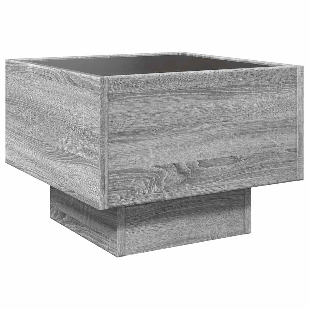 szürke sonoma színű szerelt fa kisasztal LED-del 40x40x30 cm
