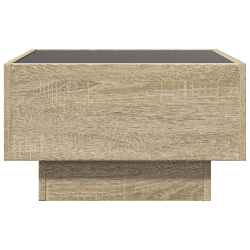 sonoma tölgy szerelt fa dohányzóasztal LED-del 50 x 50 x 30 cm