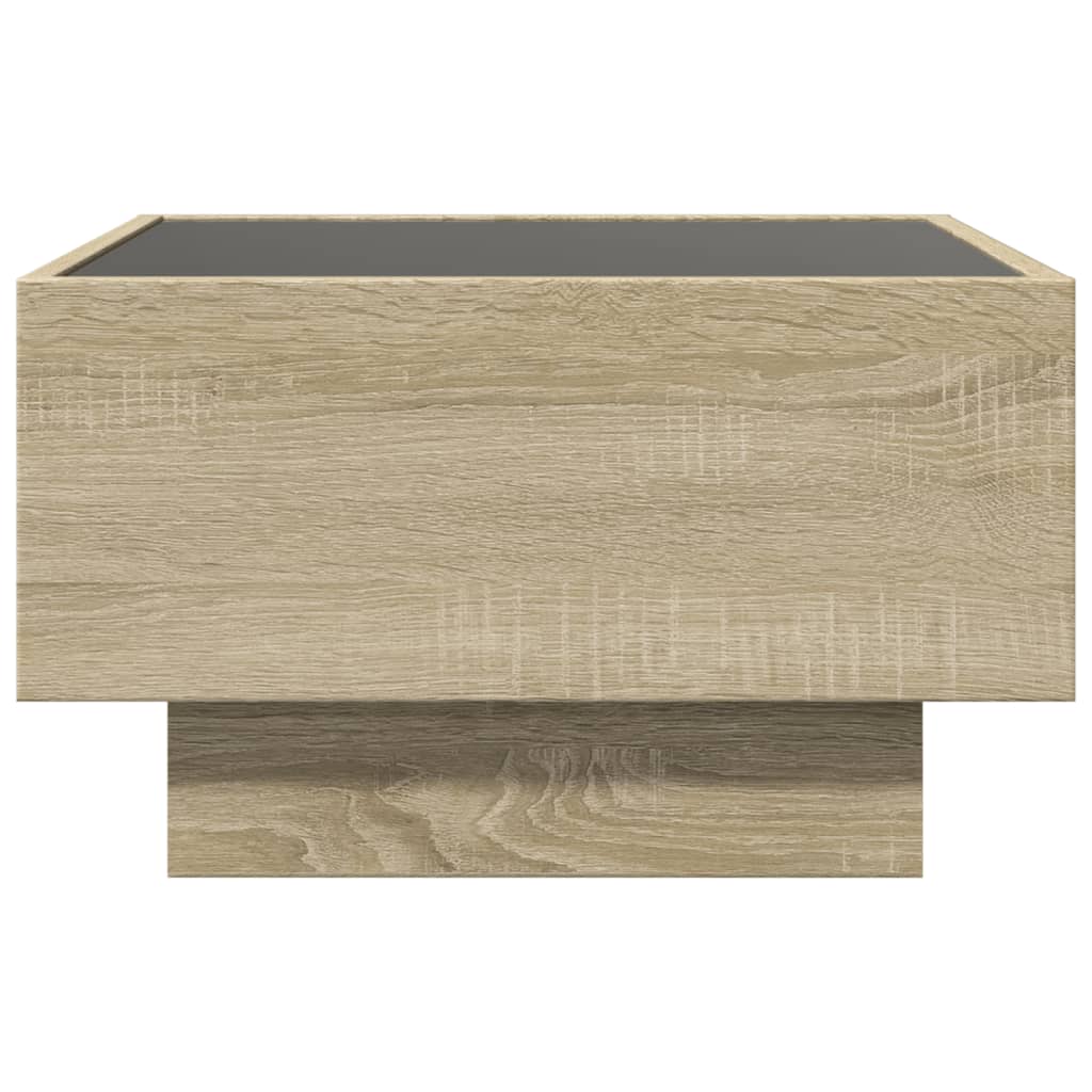 sonoma tölgy szerelt fa dohányzóasztal LED-del 50 x 50 x 30 cm