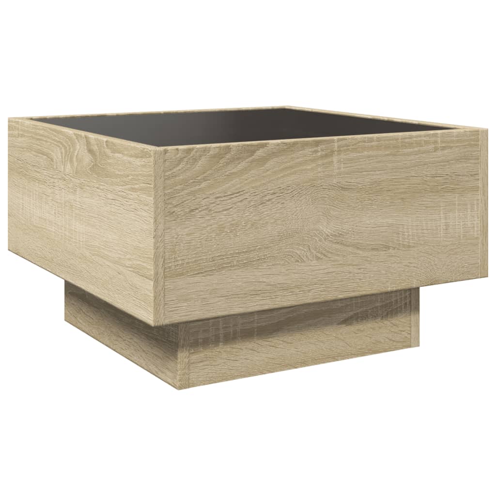 sonoma tölgy szerelt fa dohányzóasztal LED-del 50 x 50 x 30 cm
