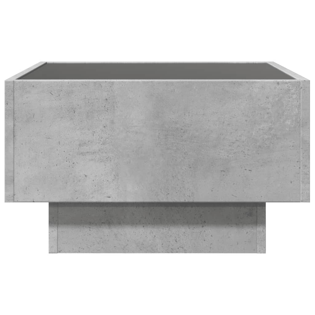 betonszürke szerelt fa dohányzóasztal LED-del 50 x 50 x 30 cm