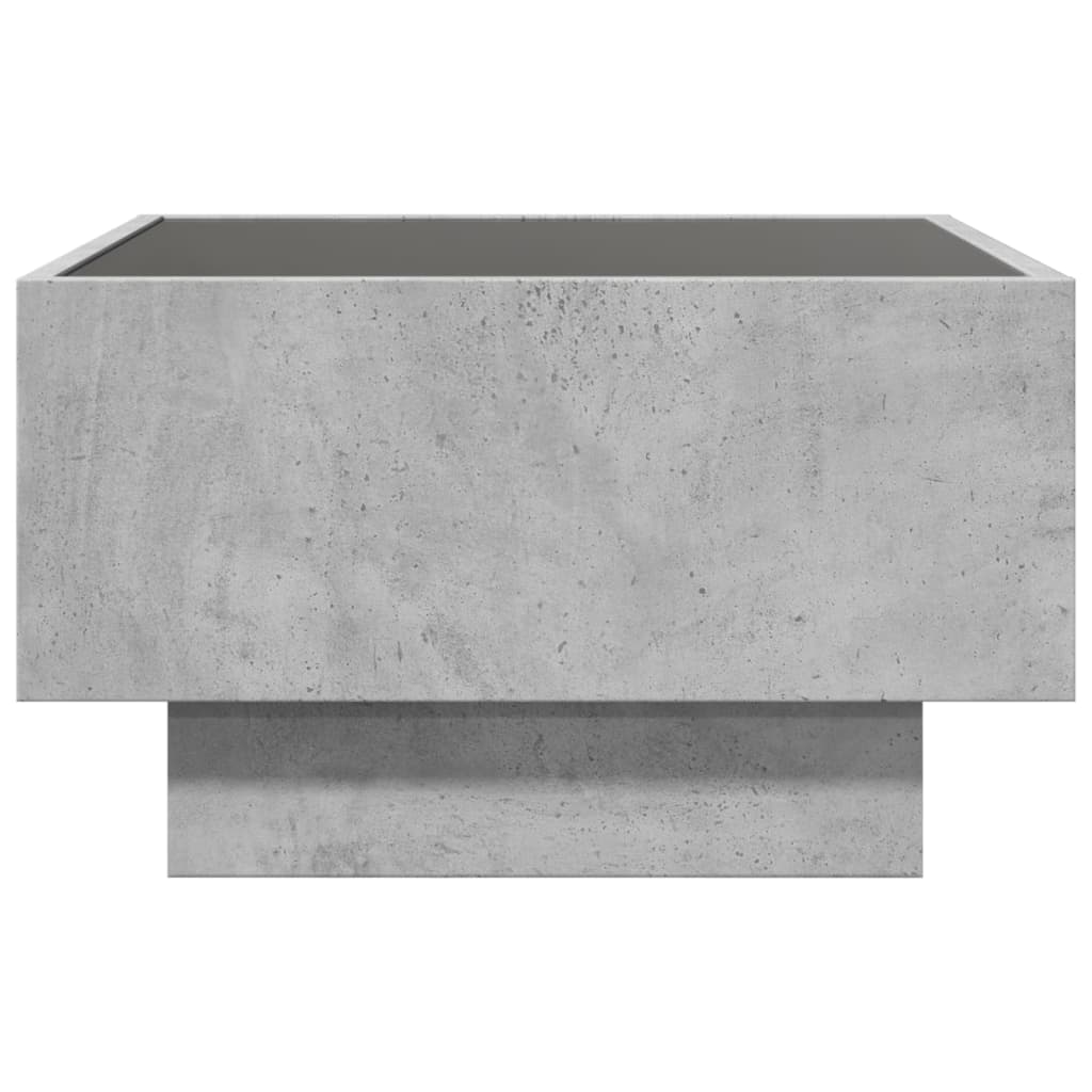 betonszürke szerelt fa dohányzóasztal LED-del 50 x 50 x 30 cm