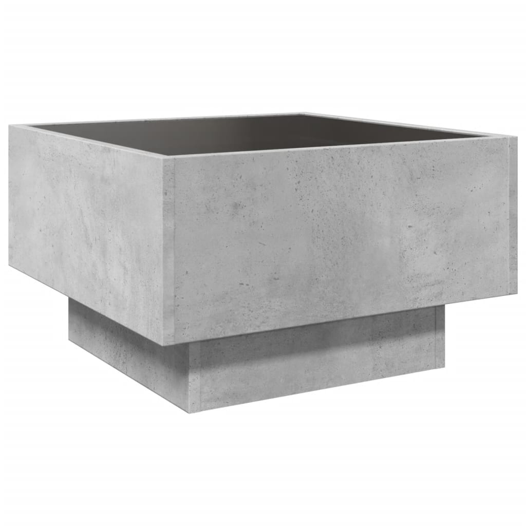 betonszürke szerelt fa dohányzóasztal LED-del 50 x 50 x 30 cm