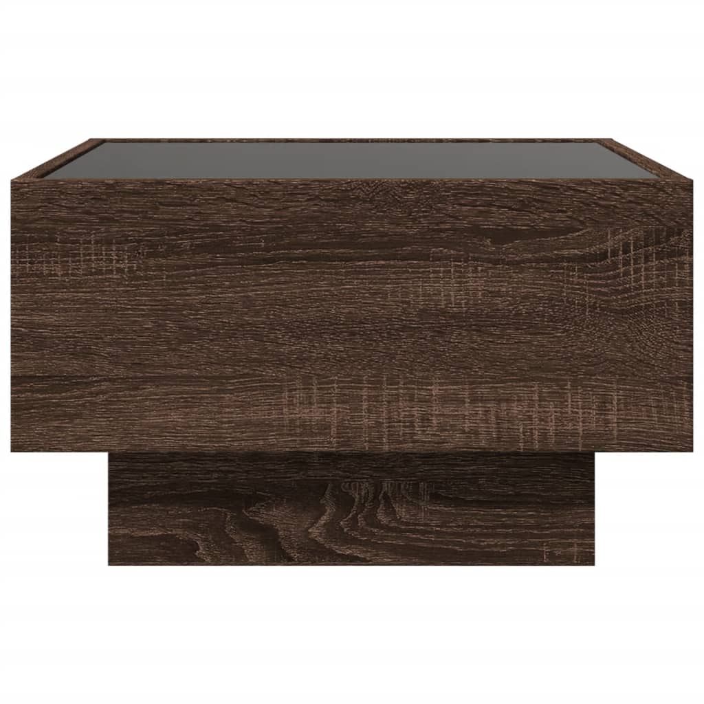 barna tölgy szerelt fa dohányzóasztal LED-del 50 x 50 x 30 cm