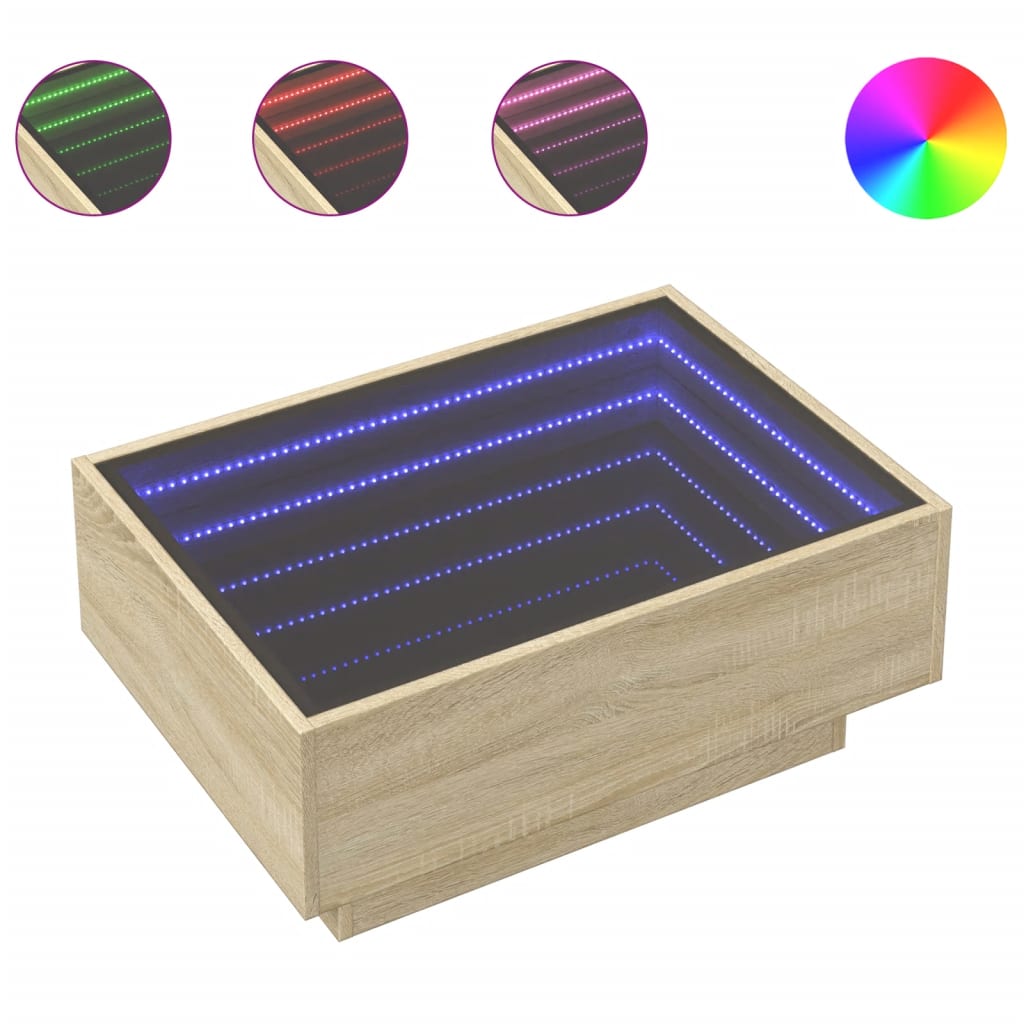 sonoma tölgy szerelt fa dohányzóasztal LED-del 70 x 50 x 30 cm